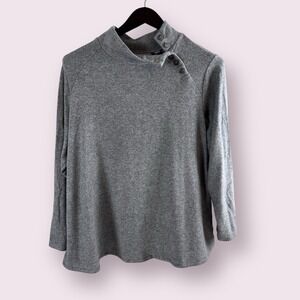 Susan Graver Lifestyle Marshmallow Knit Mock Neck Top w Buttons Gray Size 2x